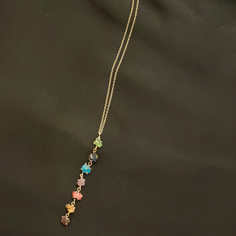 Alana Douvros rainbow necklace raw gemstone